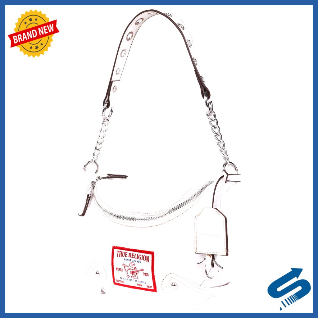 White Hobo Shoulder Bag With Chain Strap, Zipper Closure, Lightweight